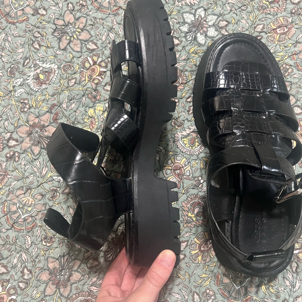 ASOS Black Croc-Effect Chunky Fisherman Sandals with Buckle - Picture 6 of 7